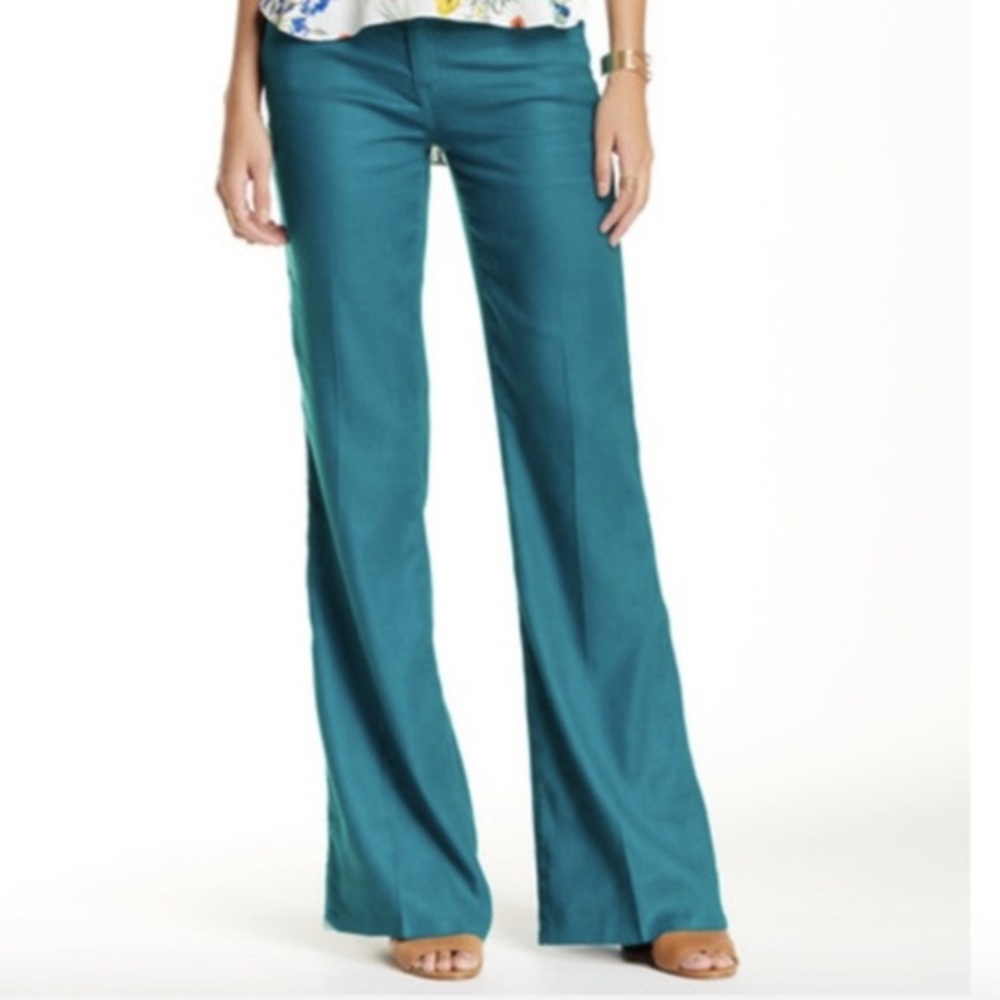 Anthropology Level 99 Teal Linen flare pants 28